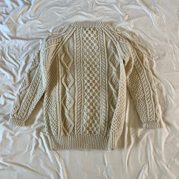 Vtg Cream 100% Wool Hand Cable Knit Pullover Sweater Sz L Irish Fisherman Heavy - Picture 5 of 7